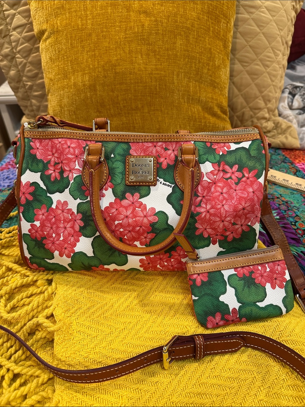 Dooney and Bourke red hydrangea satchel